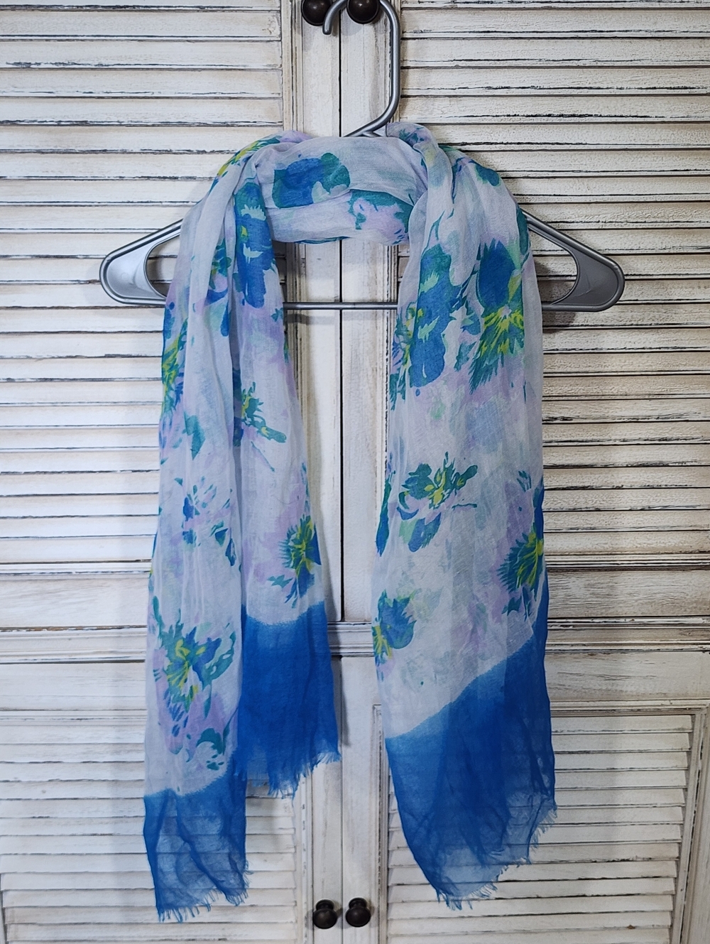 Lightweight Butterfly & Floral Scarves - Blue, Yellow, White Set Of 2 - Picture 4 of 10